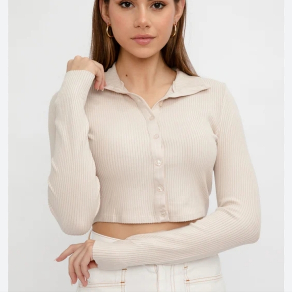 New With Tags! The Range Alloy Ribbed Cropped Button Long Sleeve Size Xs - Picture 1 of 7